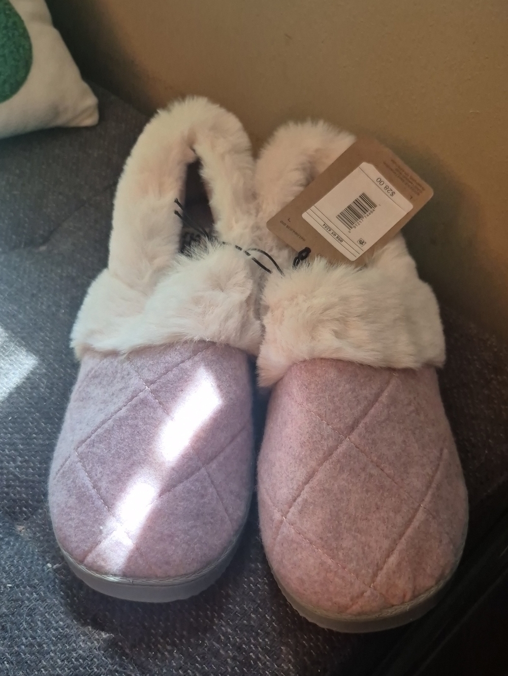 dearfoams Quilted Purple Faux-Fur Clog Slippers